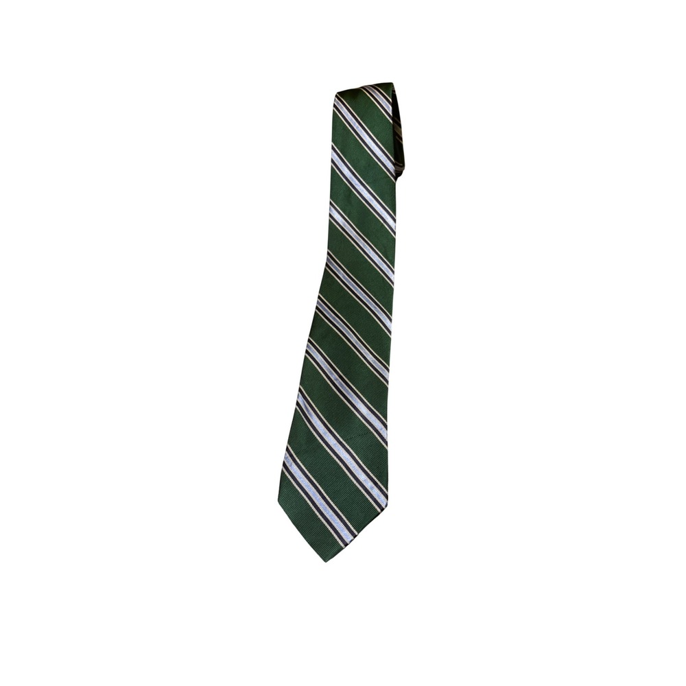 Croft & Barrow Silk Tie OS Green Blue White Striped Mens Necktie Classic Rep